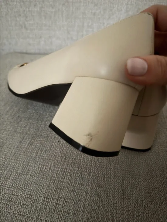 Bibilou Anthropologie Valencia Cream Block Heel Loafer with Gold Chain Accent - Picture 7 of 8